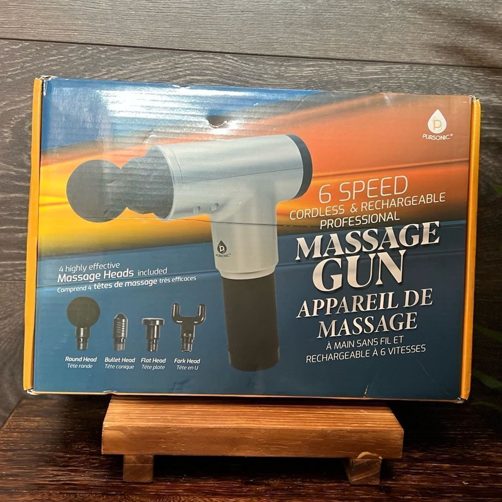 Pursonic 6-Speed Cordless Massage Gun with Attachments in Silver/Black. NIB! - Picture 3 of 9